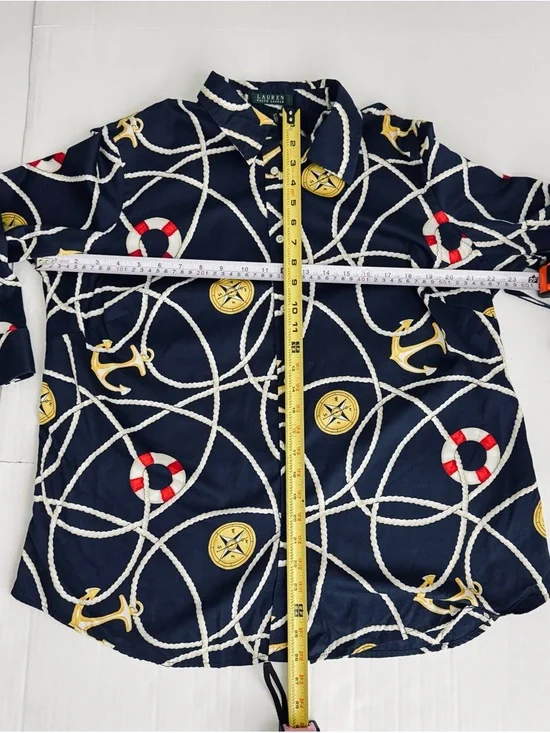 Lauren Ralph Lauren 1X Nautical Rope Anchor Cotton Button Shirt Coastal Preppy - Picture 9 of 9